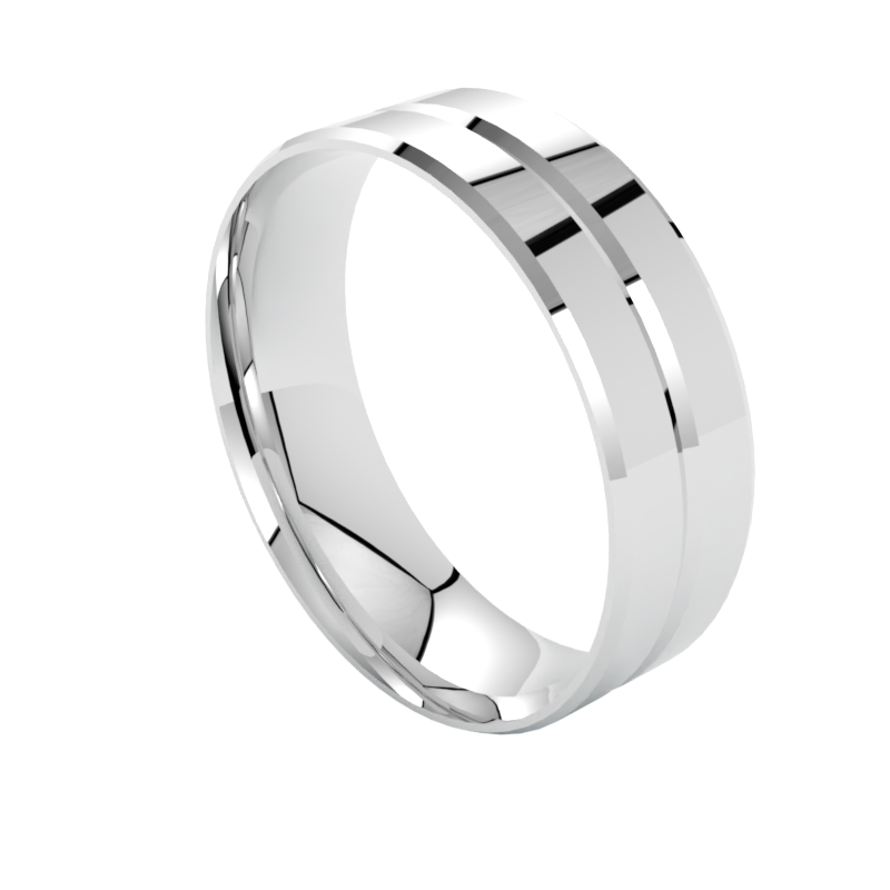 Płaskie szerokie fazowane obrączki ślubne białe złoto